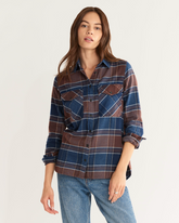 WOMEN'S PLAID MADISON DOUBLEBRUSHED FLANNEL SHIRT<br>BROWN/TURQUOISE