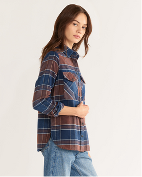 WOMEN'S PLAID MADISON DOUBLEBRUSHED FLANNEL SHIRT<br>BROWN/TURQUOISE