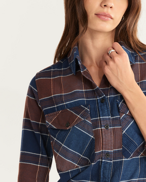 WOMEN'S PLAID MADISON DOUBLEBRUSHED FLANNEL SHIRT<br>BROWN/TURQUOISE