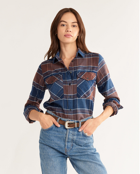 WOMEN'S PLAID MADISON DOUBLEBRUSHED FLANNEL SHIRT<br>BROWN/TURQUOISE