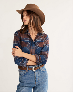 WOMEN'S PLAID MADISON DOUBLEBRUSHED FLANNEL SHIRT<br>BROWN/TURQUOISE