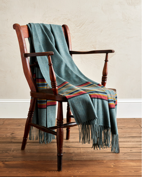 STRIPE 5TH AVENUE MERINO THROW<br>GREEN HEATHER
