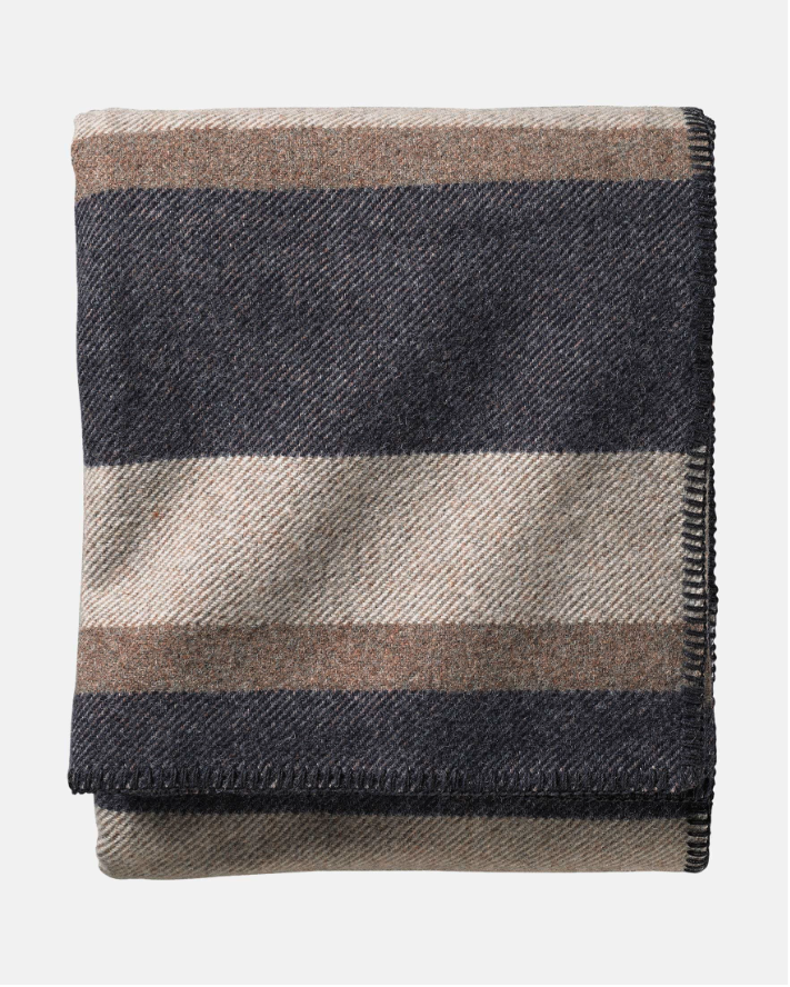 ECO-WISE WOOL PLAID/STRIPE BLANKET<br>MIDNIGHT NAVY STRIPE