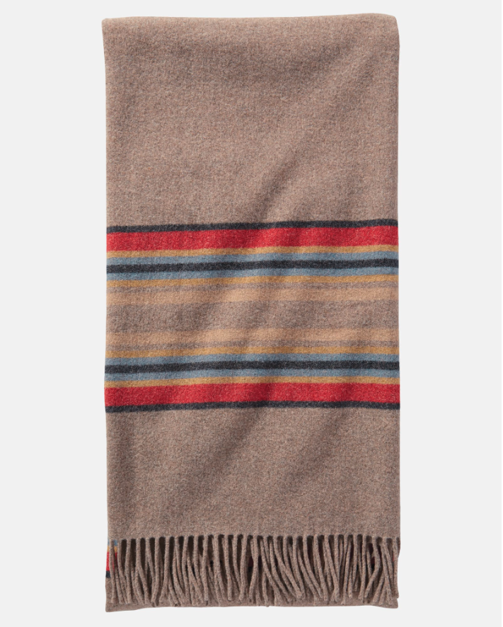 STRIPE 5TH AVENUE MERINO THROW<br>MINERAL UMBER