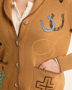 WOMEN'S WESTERN SOUVENIR CARDIGAN<br>BUCKSKIN BROWN