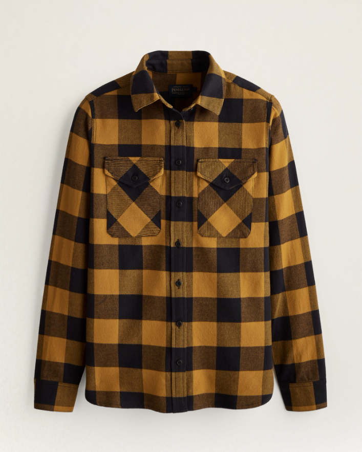 WOMEN'S PLAID MADISON DOUBLEBRUSHED FLANNEL SHIRT<br>BLACK/GOLD