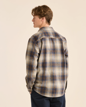 MEN'S PLAID LODGE SHIRT<br>BLUE/TAUPE MIX PLAID
