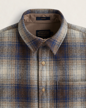 MEN'S PLAID LODGE SHIRT<br>BLUE/TAUPE MIX PLAID