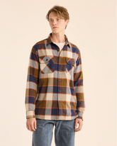 MEN'S BURNSIDE DOUBLEBRUSHED FLANNEL SHIRT<br>NAVY/GREY/OCHRE PLAID
