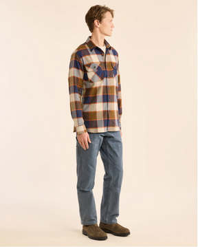 MEN'S BURNSIDE DOUBLEBRUSHED FLANNEL SHIRT<br>NAVY/GREY/OCHRE PLAID