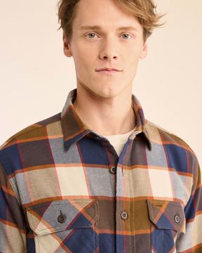MEN'S BURNSIDE DOUBLEBRUSHED FLANNEL SHIRT<br>NAVY/GREY/OCHRE PLAID