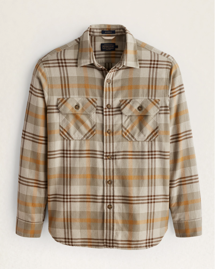 MEN'S BURNSIDE DOUBLEBRUSHED FLANNEL SHIRT<br>TAN/BROWN/GREY PLAID