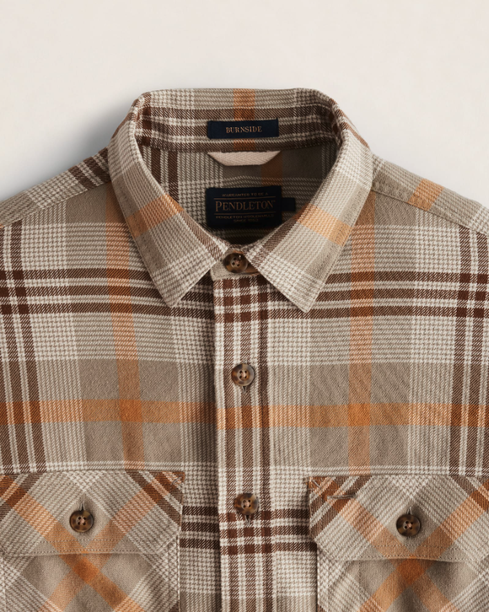 MEN'S BURNSIDE DOUBLEBRUSHED FLANNEL SHIRT<br>TAN/BROWN/GREY PLAID