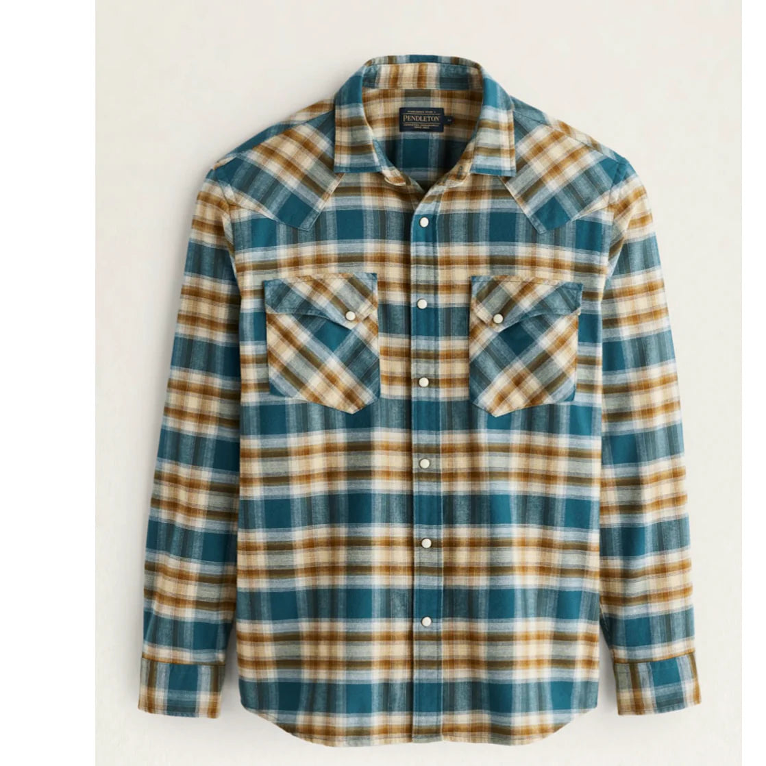 SAMPLE - MEN'S PLAID SNAP-FRONT WYATT COTTON SHIRT<br>BLUE/BRONZE PLAID