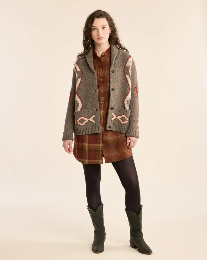 WOMEN'S HERITAGE LAMBSWOOL CARDIGAN<br>BROWN MIX MULTI