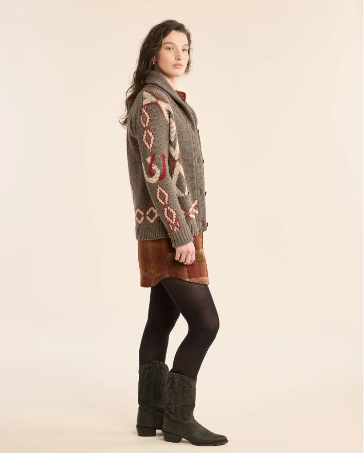 WOMEN'S HERITAGE LAMBSWOOL CARDIGAN<br>BROWN MIX MULTI