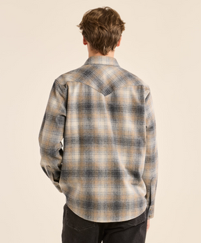 MEN'S PLAID SNAP-FRONT WESTERN CANYON SHIRT<br>GREY/TAN MIX PLAID