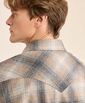 MEN'S PLAID SNAP-FRONT WESTERN CANYON SHIRT<br>GREY/TAN MIX PLAID