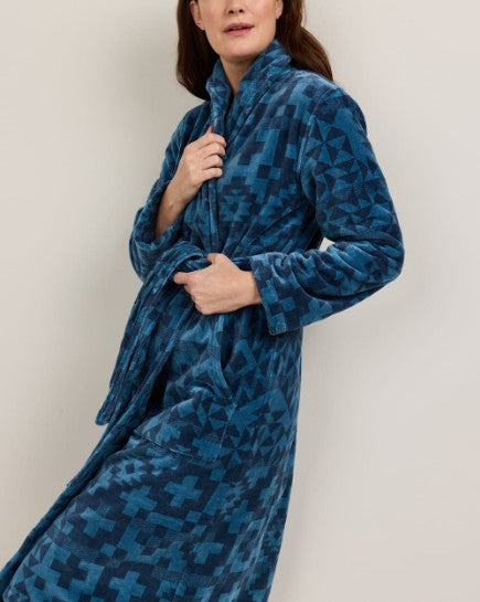 WOMEN'S BLUE RIDGE COTTON TERRY VELOUR BATHROBE<br>BLUE