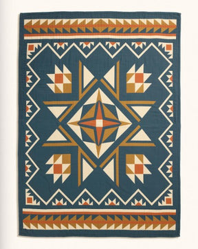 QUILTED STAR COTTON MATELASSE COVERLET<br>INDIGO