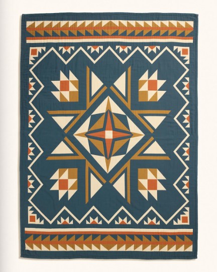 QUILTED STAR COTTON MATELASSE COVERLET<br>INDIGO