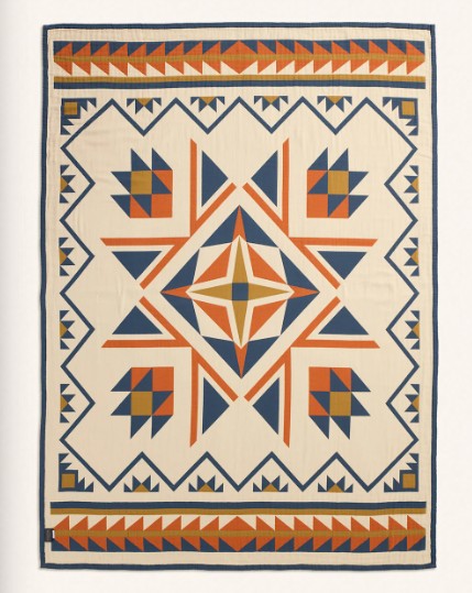 QUILTED STAR COTTON MATELASSE COVERLET<br>INDIGO