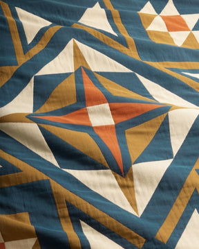 QUILTED STAR COTTON MATELASSE COVERLET<br>INDIGO