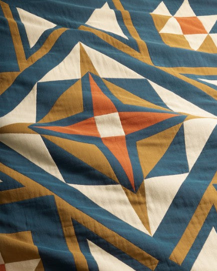 QUILTED STAR COTTON MATELASSE COVERLET<br>INDIGO