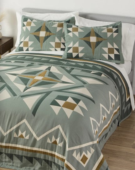 QUILTED STAR COTTON MATELASSE COVERLET<br>SHALE