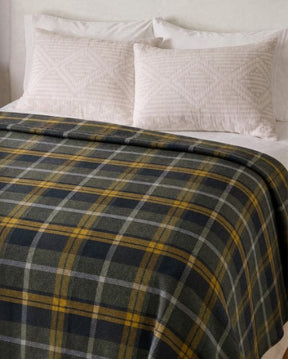 ECO-WISE WOOL PLAID/STRIPE BLANKET<br>OLIVE MIX