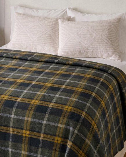 ECO-WISE WOOL PLAID/STRIPE BLANKET<br>OLIVE MIX