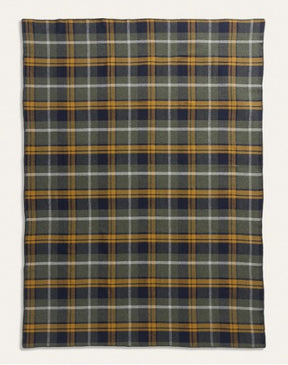 ECO-WISE WOOL PLAID/STRIPE BLANKET<br>OLIVE MIX