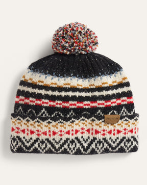 LAMBSWOOL BEANIE W/POM<br>FAIRISLE BLACK