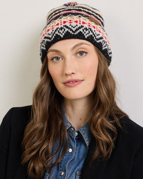 LAMBSWOOL BEANIE W/POM<br>FAIRISLE BLACK