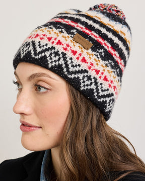 LAMBSWOOL BEANIE W/POM<br>FAIRISLE BLACK