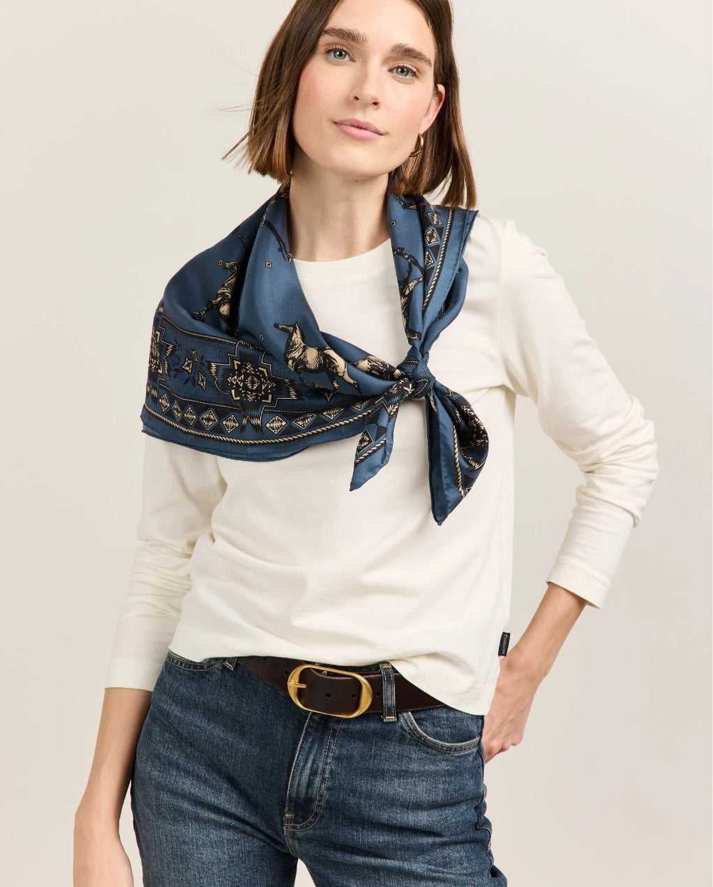 SILK SCARF<br>HERD OF HORSES NAVY