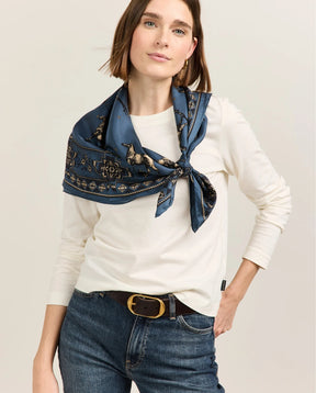 SILK SCARF<br>HERD OF HORSES NAVY