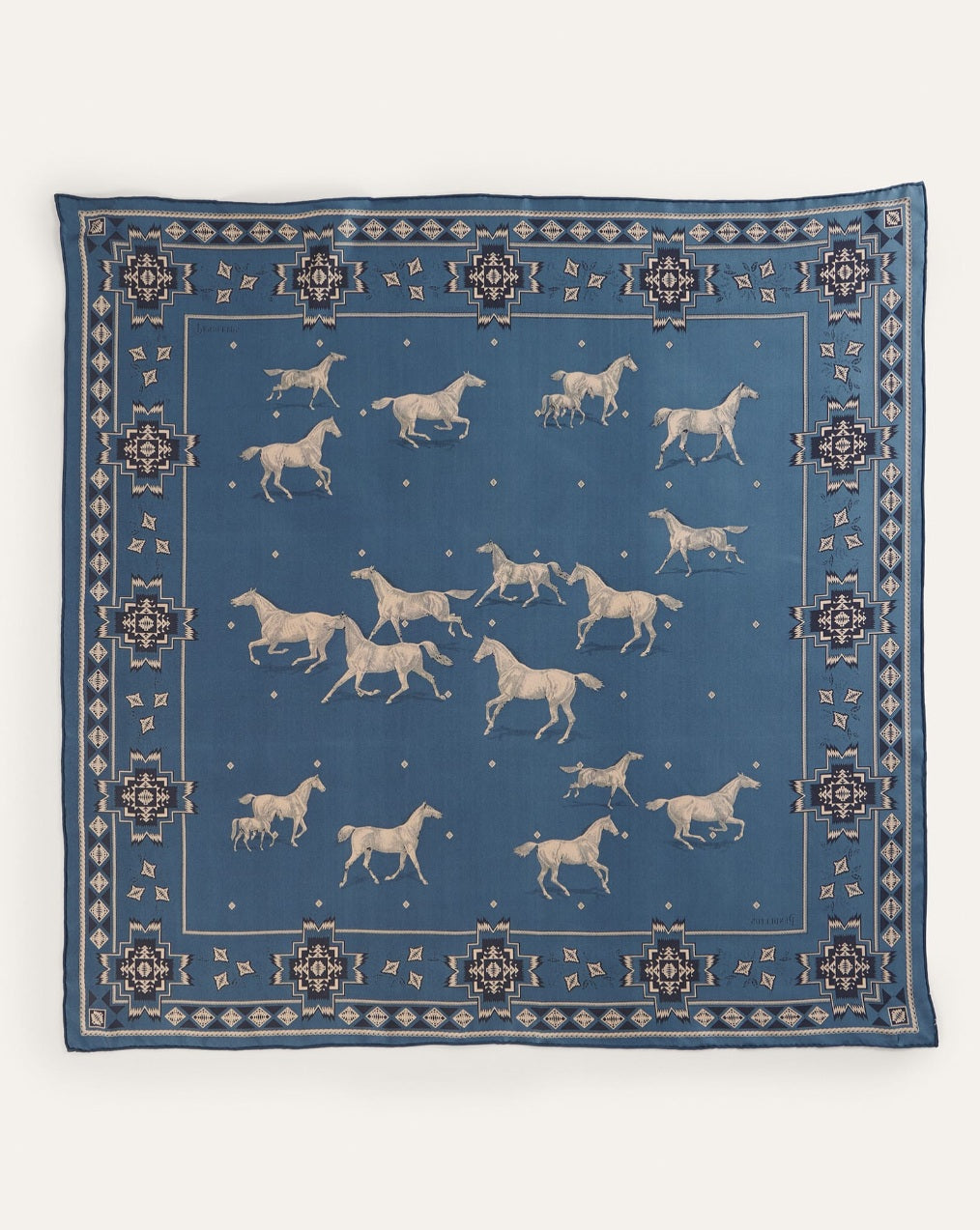 SILK SCARF<br>HERD OF HORSES NAVY
