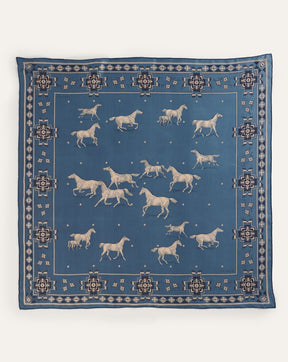 SILK SCARF<br>HERD OF HORSES NAVY