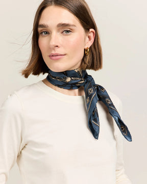 SILK SCARF<br>HERD OF HORSES NAVY