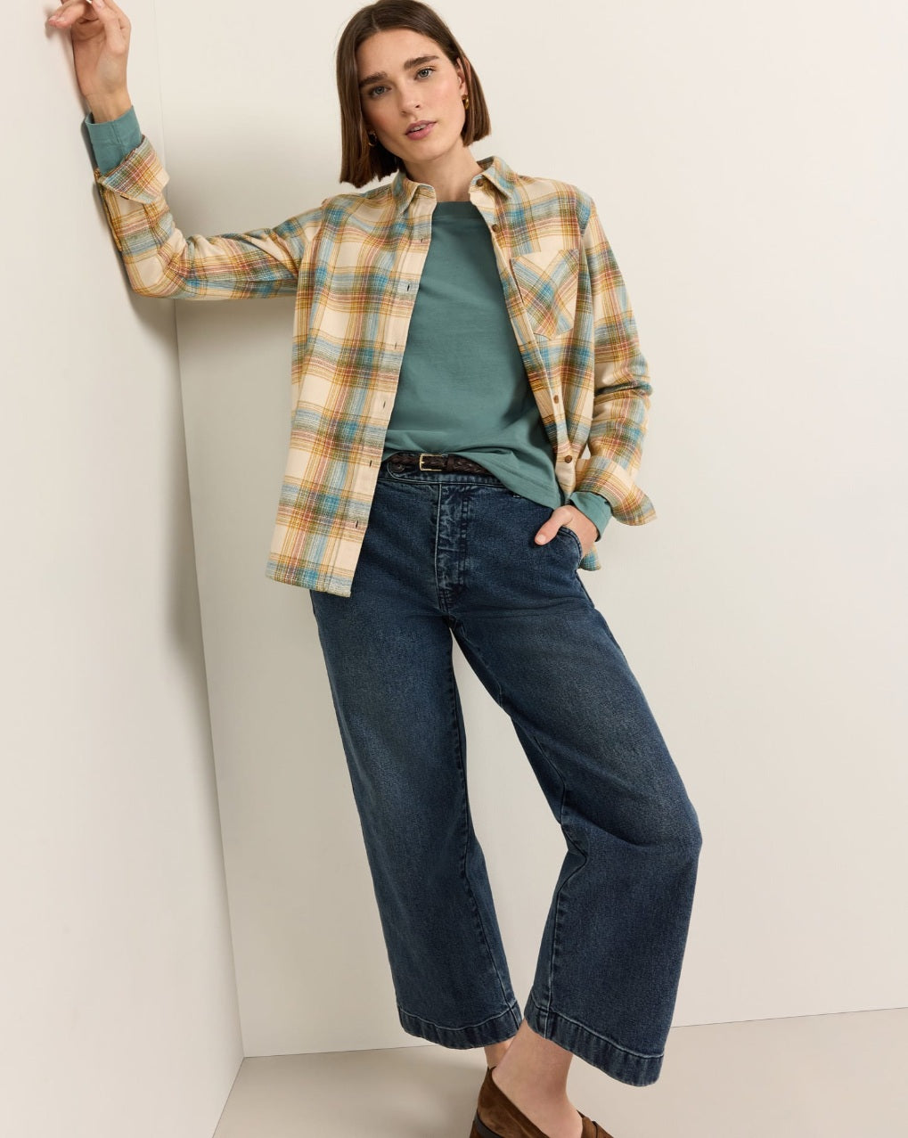 THE PERFECT ONE POCKET SHIRT<br>IVORY MULTI PLAID