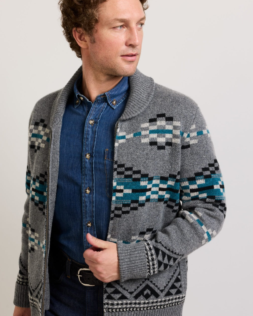 MEN'S LOST TRAIL LAMBSWOOL ZIP CARDIGAN<br>CHARCOAL
