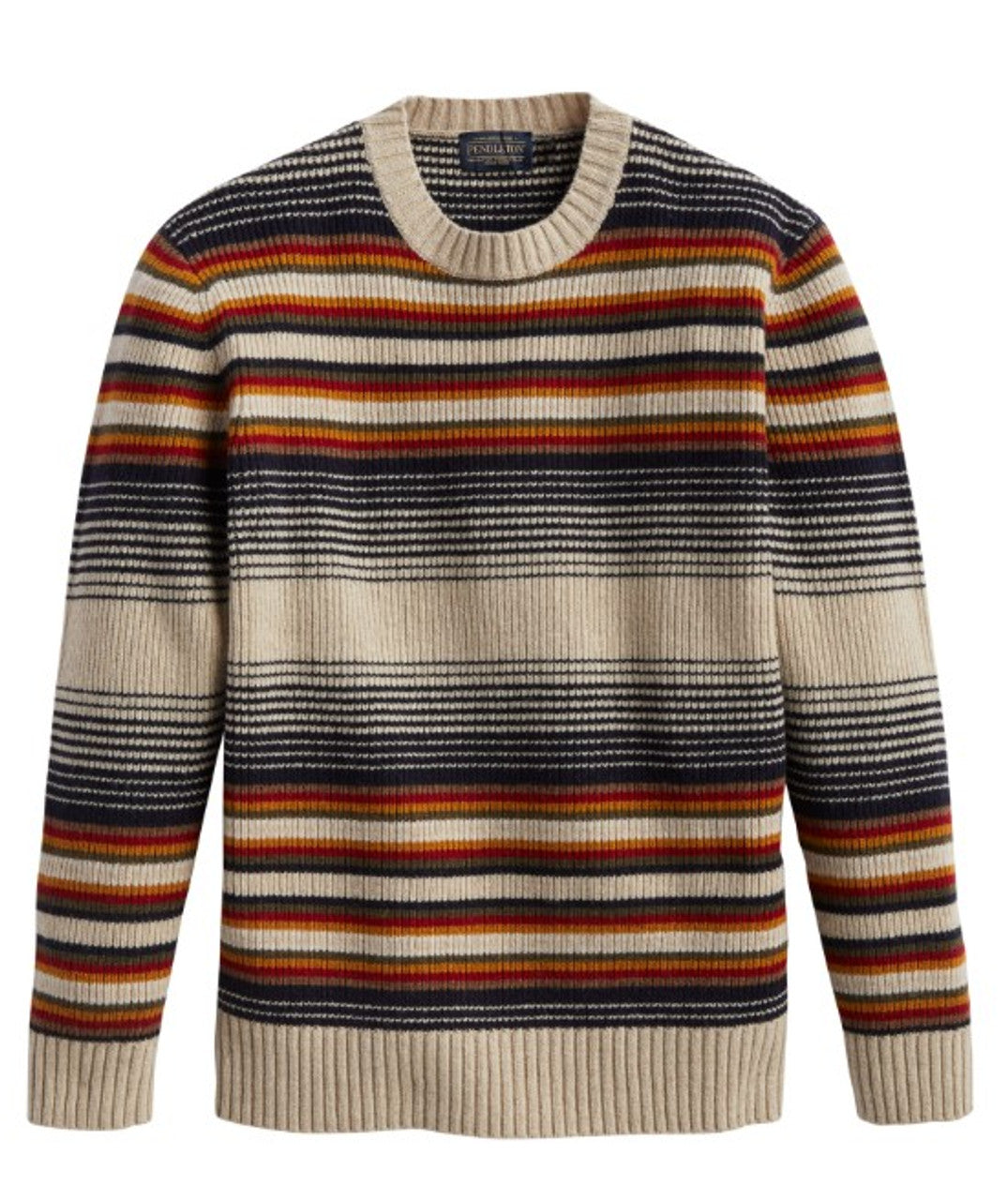 MEN'S MERINO CREW SWEATER<br>LINEN/NAVY OMBRE STRIPE
