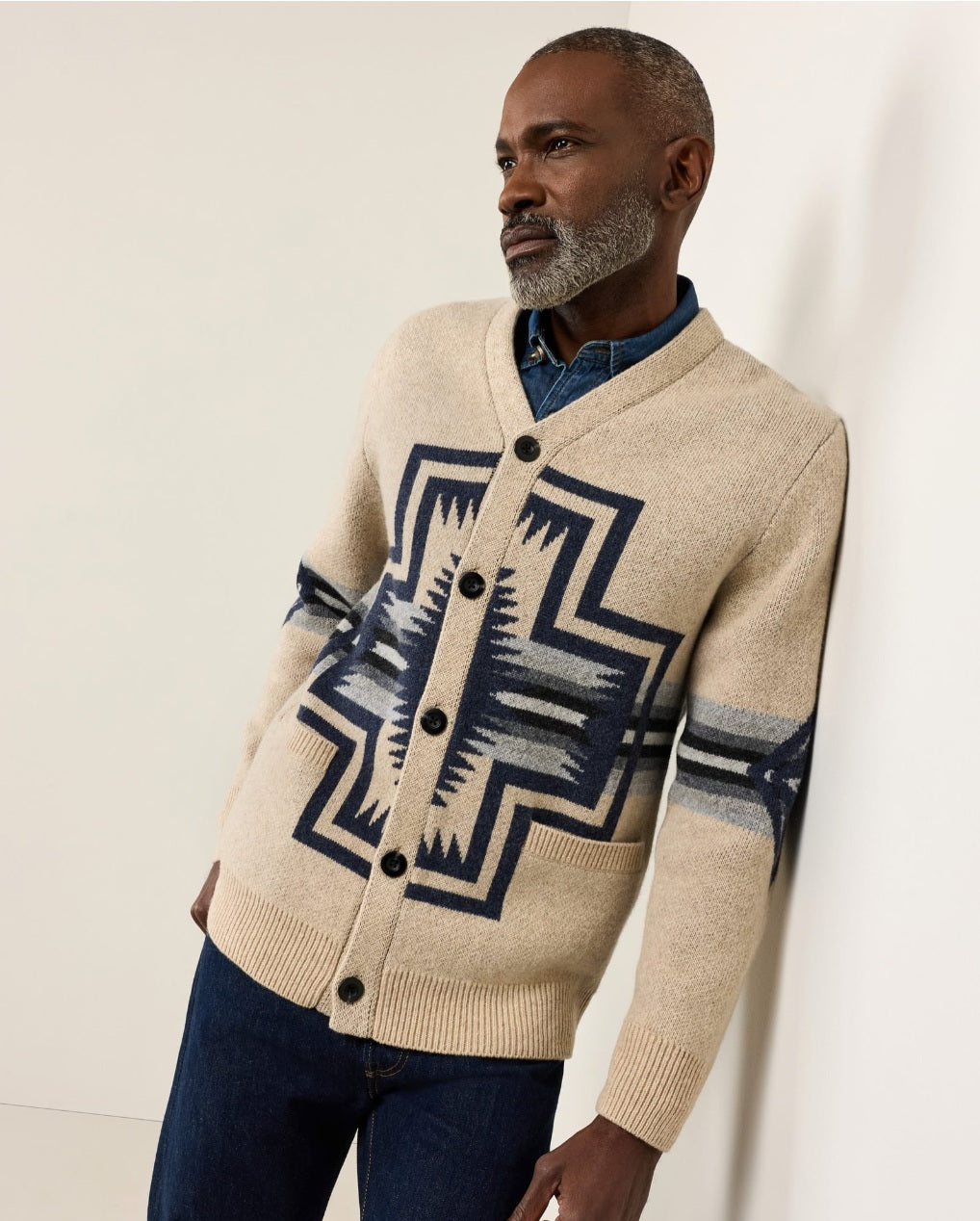 HARDING LAMBSWOOL CARDIGAN<br>HARDING OATMEAL