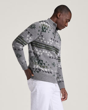 MEN'S AUTUMN BIRCH LAMBSWOOL QUARTER-ZIP SWEATER<br>GREY