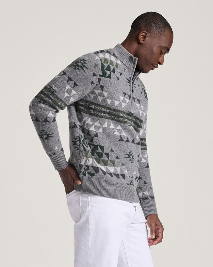 MEN'S AUTUMN BIRCH LAMBSWOOL QUARTER-ZIP SWEATER<br>GREY
