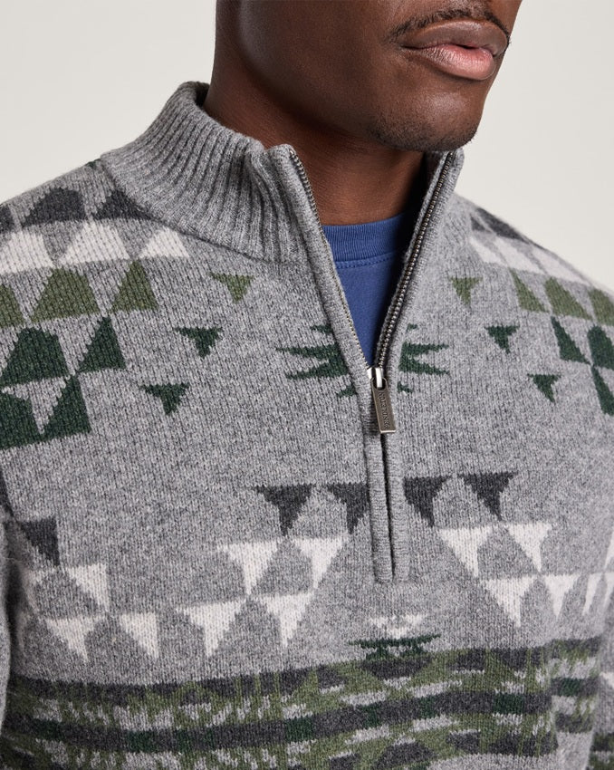 MEN'S AUTUMN BIRCH LAMBSWOOL QUARTER-ZIP SWEATER<br>GREY