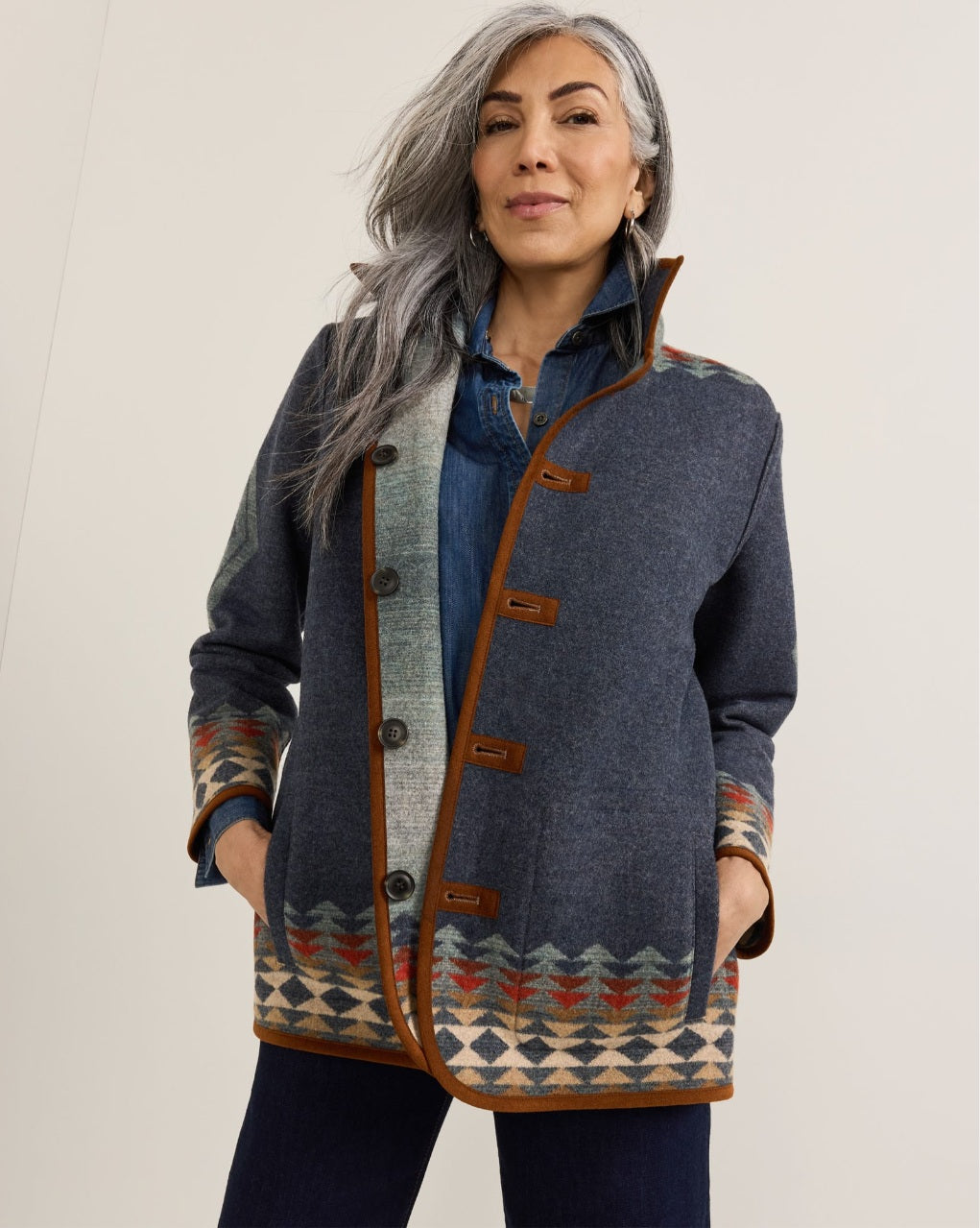 REVERSIBLE WOOL COAT<br>HARDING INDIGO