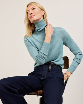 WOMEN'S MERINO TURTLENECK<br>SEA BLUE