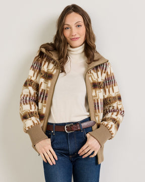 FOXGLOVE FLEECE BOMBER<br>TAN/IVORY HARDING